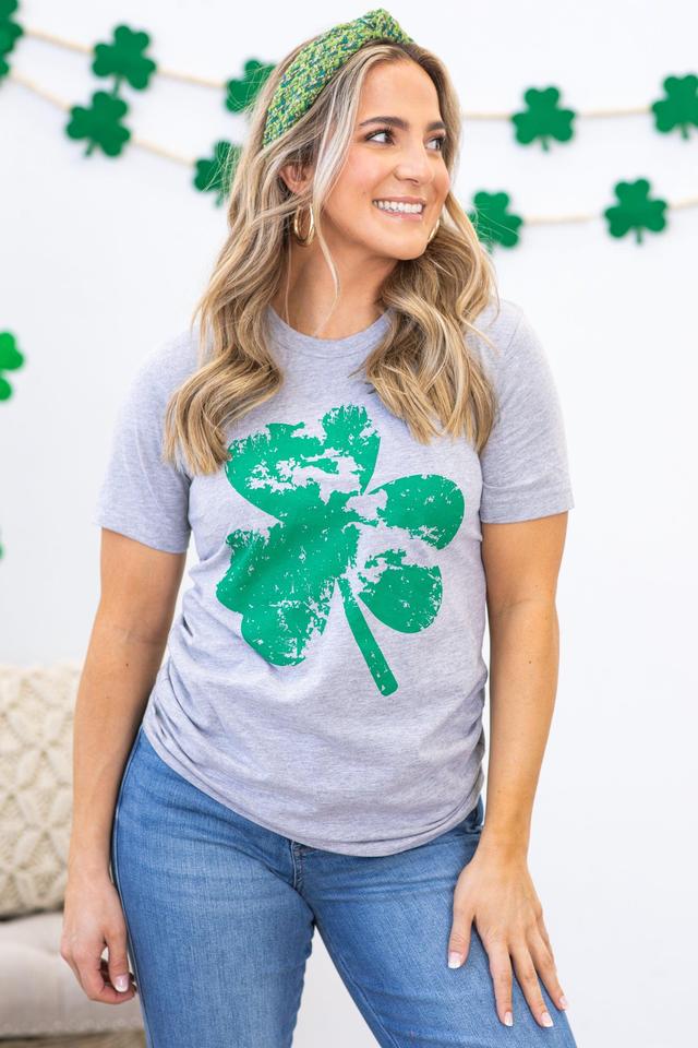 Heather Grey Distressed Clover Graphic Tee Product Image