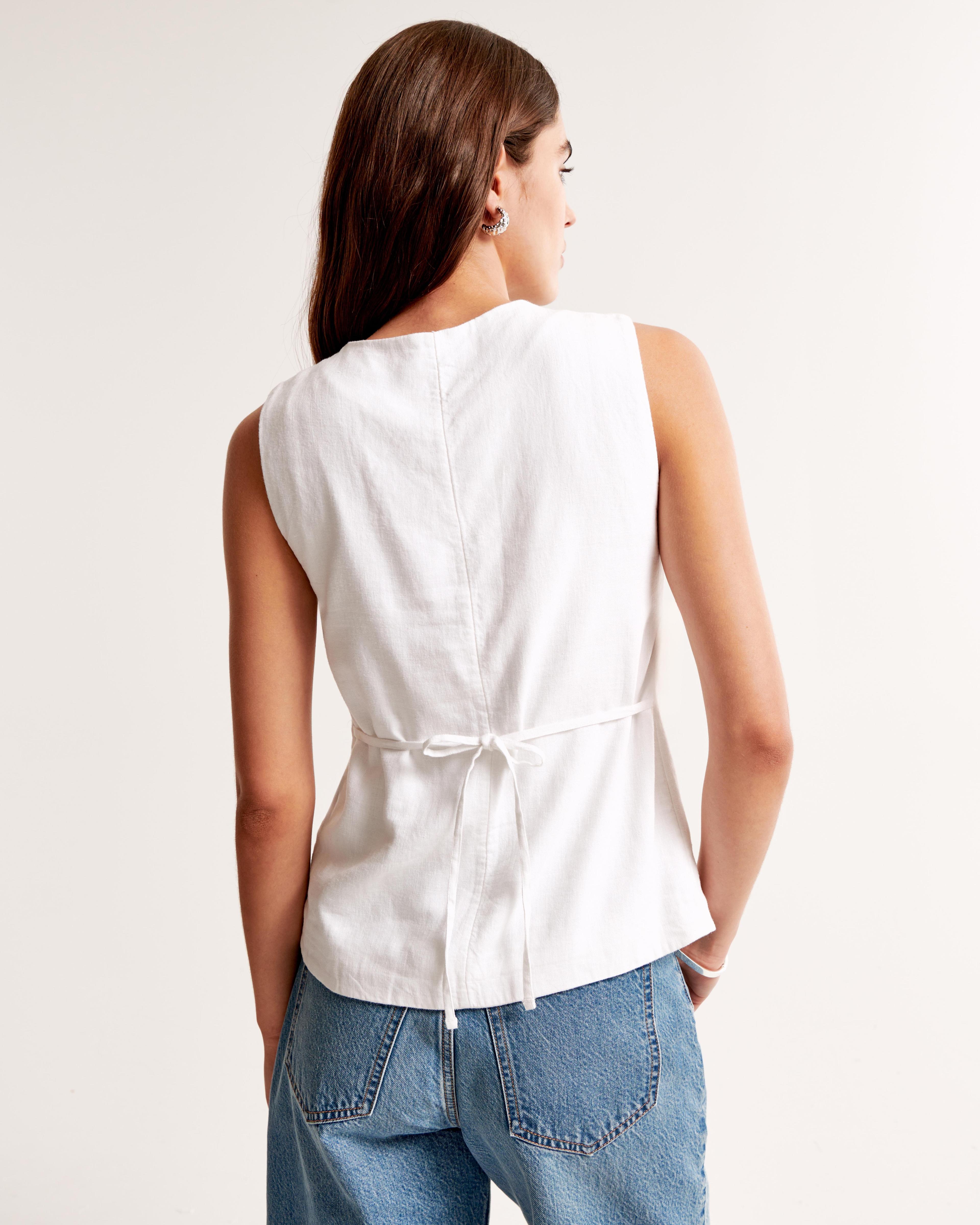 The A&F Mara Linen-Blend Button-Through Vest Product Image