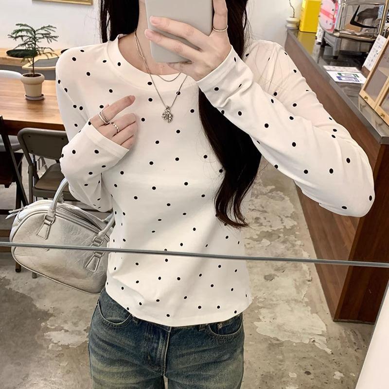 Long Sleeve Crew Neck Dotted Tee Product Image