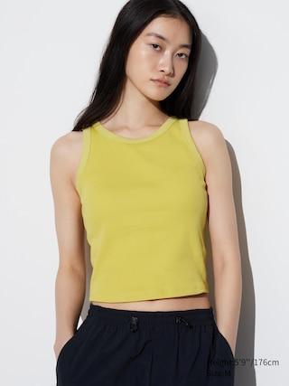 Womens Ribbed Cropped Sleeveless Bra Top Yellow 2XL UNIQLO US Product Image