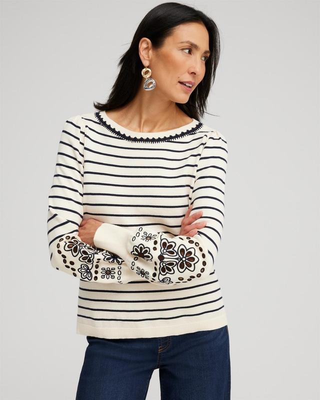 Chico's Women's Embroidered Stripe Pullover Sweater Product Image