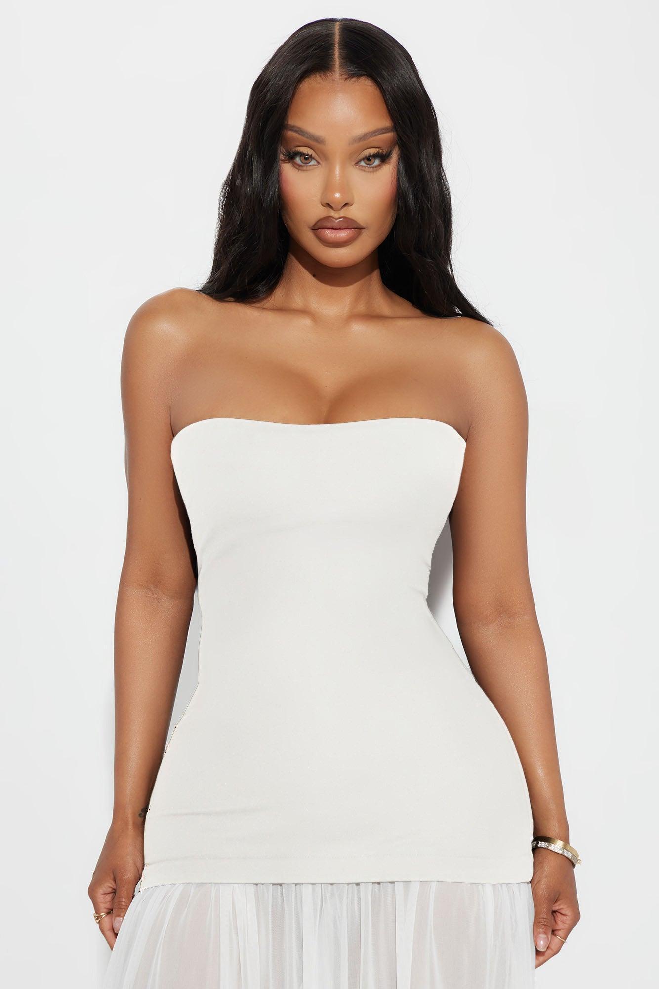 Mary Strapless Drop Waist Maxi Dress - White Product Image