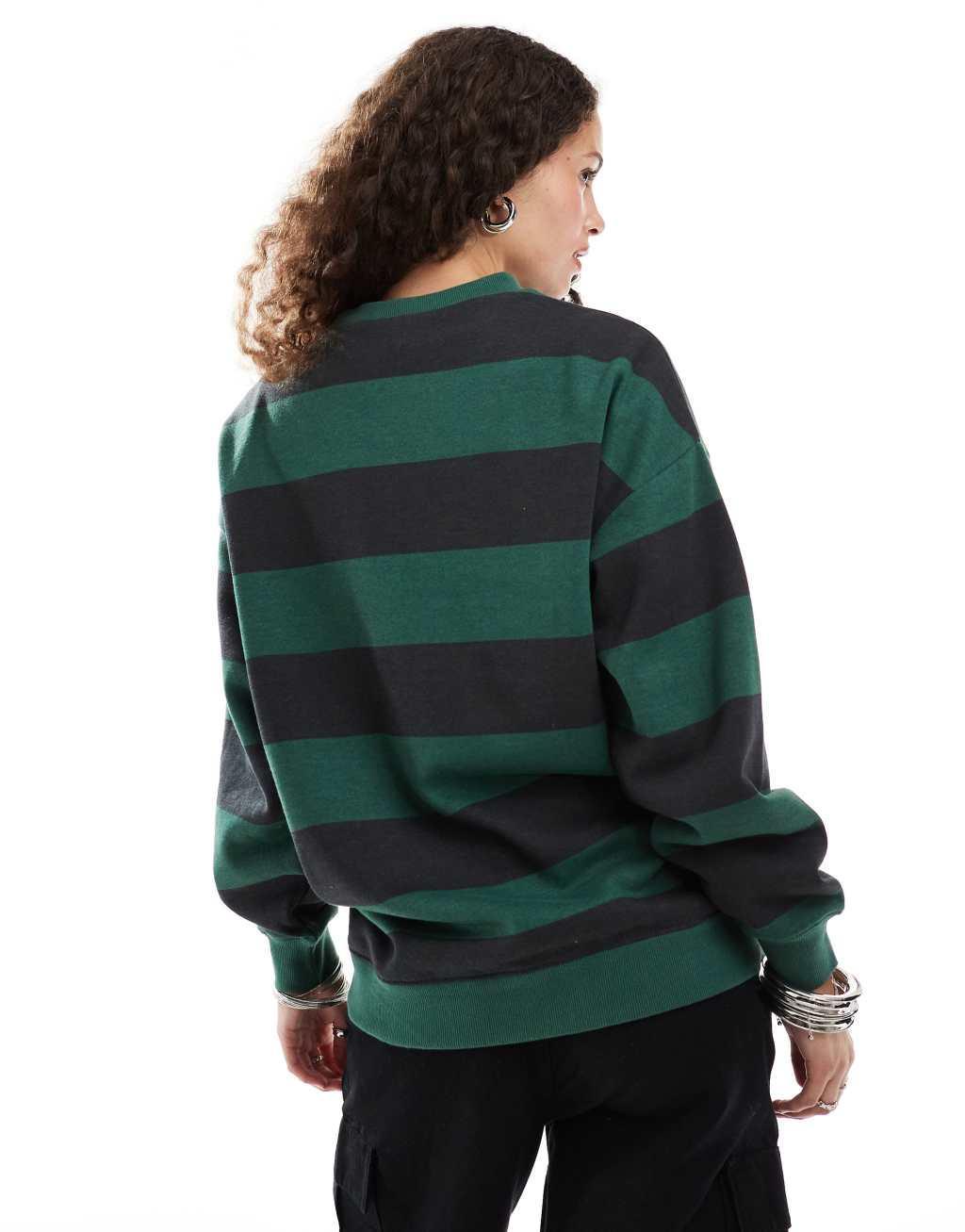 Daisy Street relaxed sweatshirt in green and navy stripe Product Image