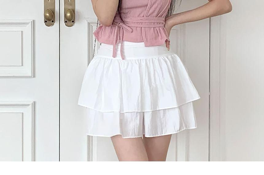 Short-Sleeve Plain Mock Two-Piece Top Product Image