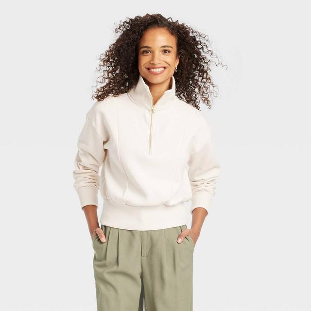 Womens Quarter Zip Sweatshirt - A New Day Cream Product Image