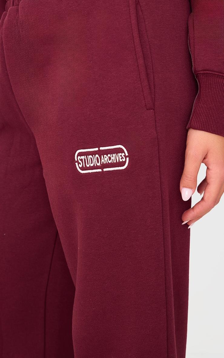 Burgundy Studio Archives Embroidered Wide Leg Sweatpants Product Image