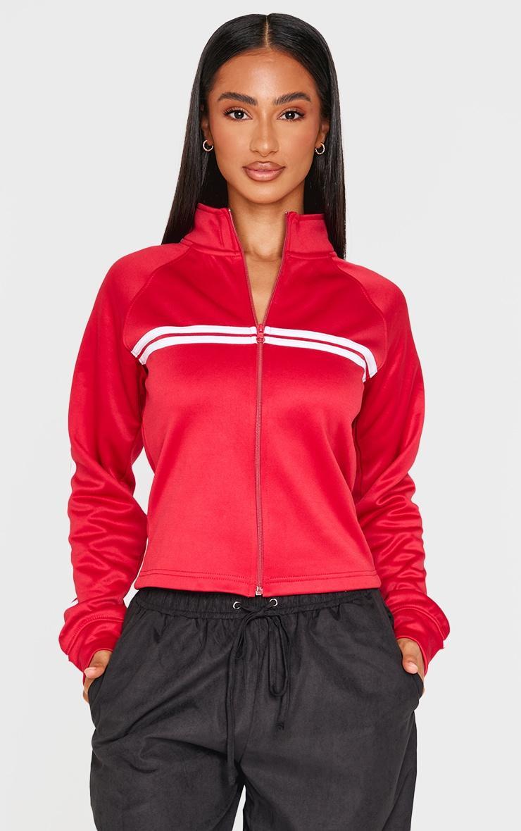 Petite Red Stripe Detail Zip Up Track Jacket Product Image