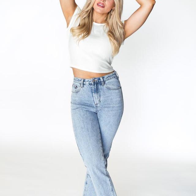 Megan Light Wash Straight Leg Mom Jeans Product Image