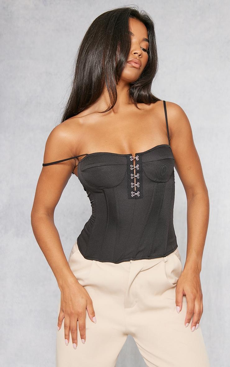 Black Woven Hook And Eye Structured Corset Long Top Product Image