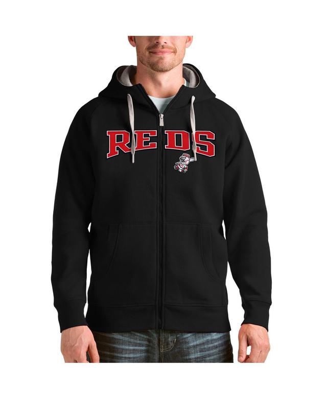 Antigua Mens Black Cincinnati Reds Team Logo Victory Full-Zip Hoodie Product Image