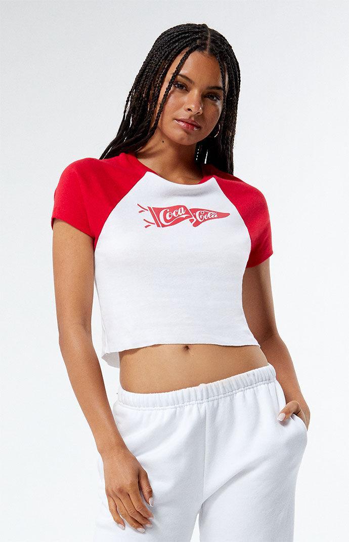 Coca-Cola Women's By PacSun Raglan Baby T-Shirt in White/Red - Product Image