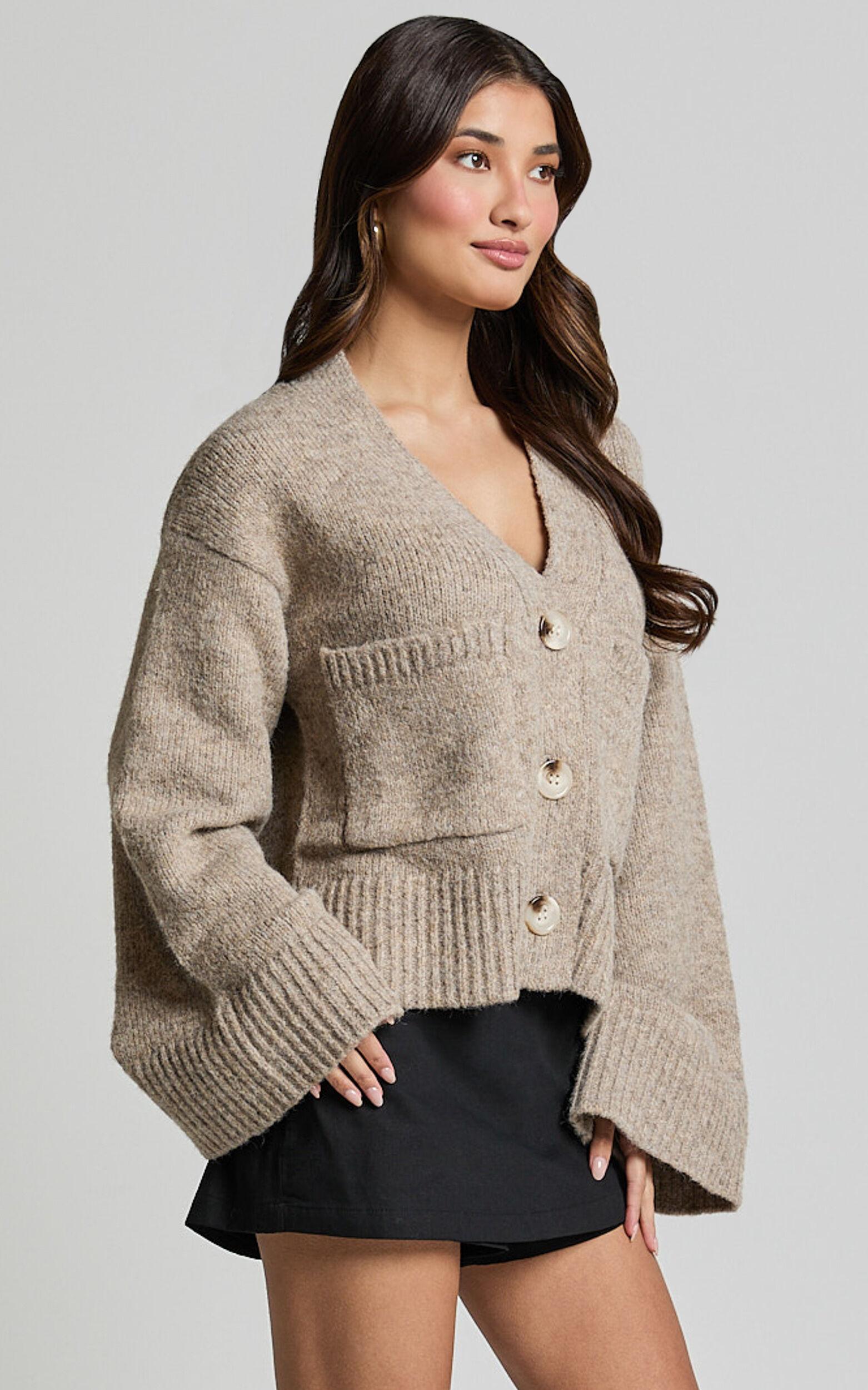 Becka Cardigan - Oversized Recycled Knitted Button Through Cardigan in Biscuit Product Image