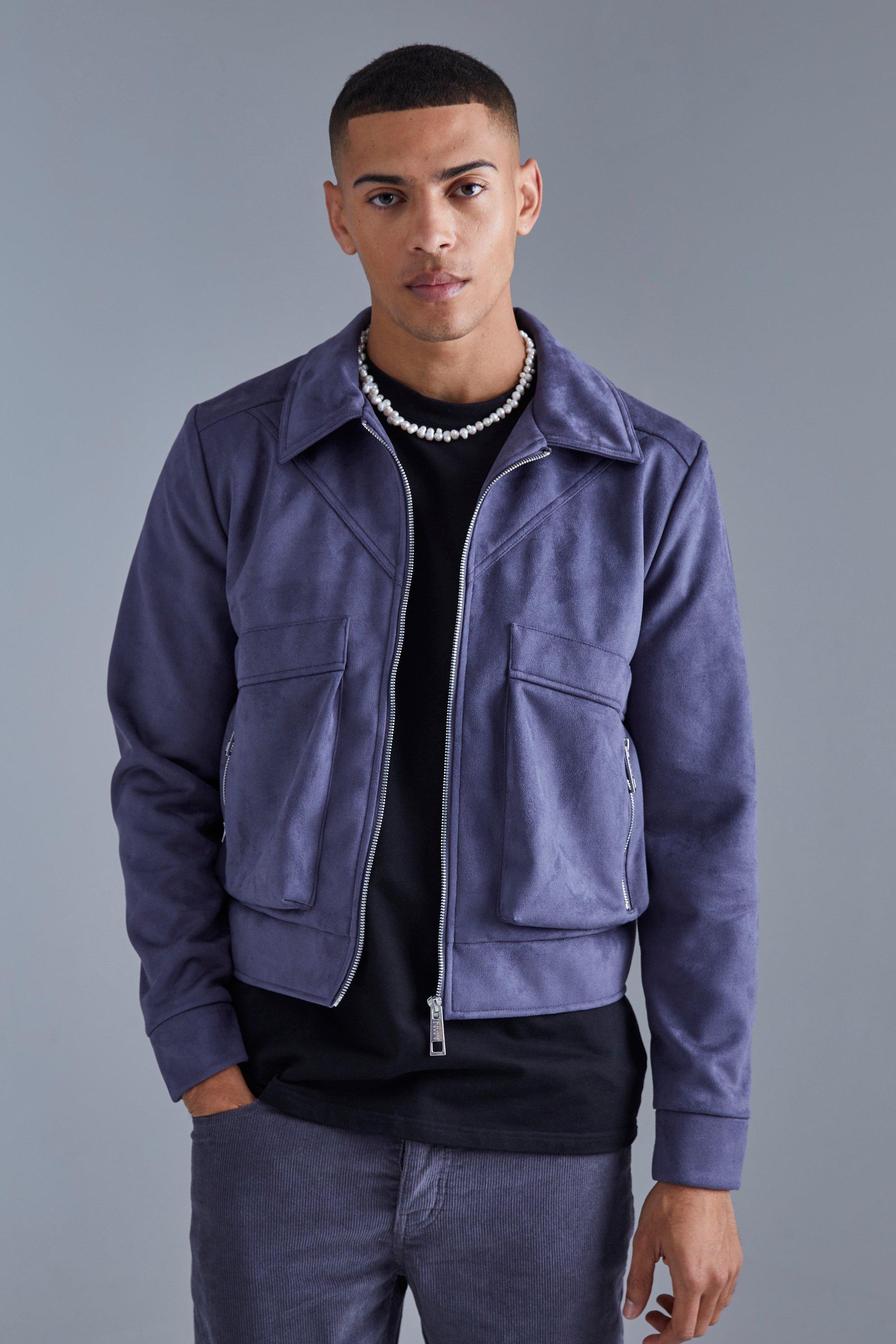 Boxy Faux Suede Collared Jacket | boohooMAN USA Product Image