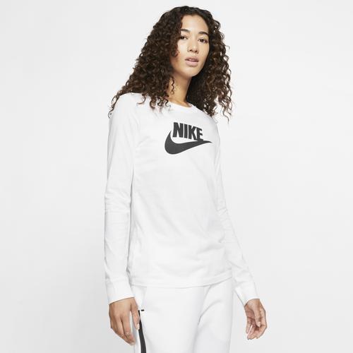 Nike Womens Essential Long Sleeve Icon T-Shirt - White/Black Product Image