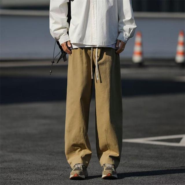 Drawstring Waist Plain Loose Fit Pants Product Image