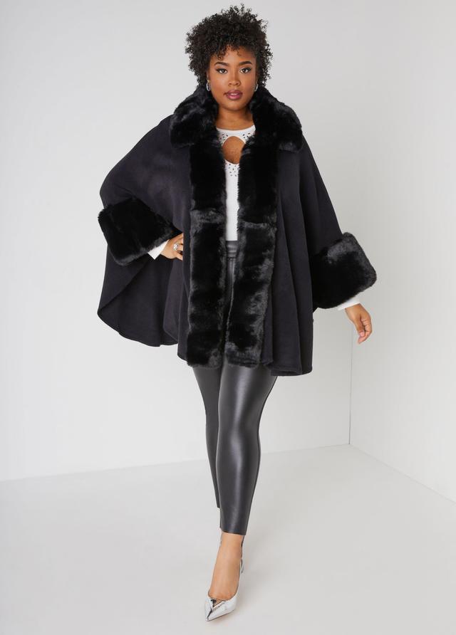 Adrienne Vittadini Faux Fur Trim Ruana Product Image