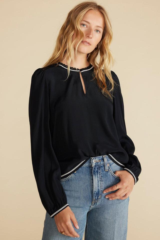 Minna Viscose Crepe Blouse - Black with White Trim Product Image