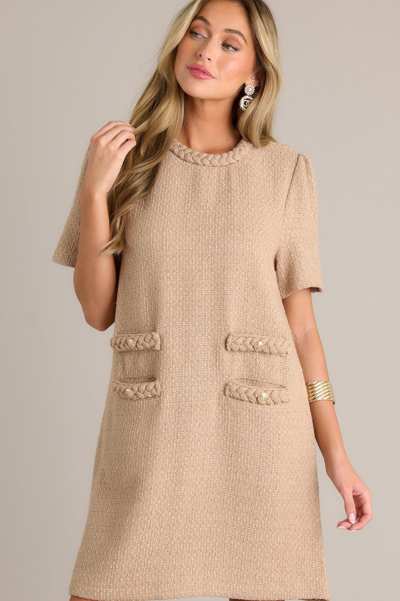 Midsummer Nights Beige Tweed Mini Dress (RESTOCK SEPTEMBER) Product Image