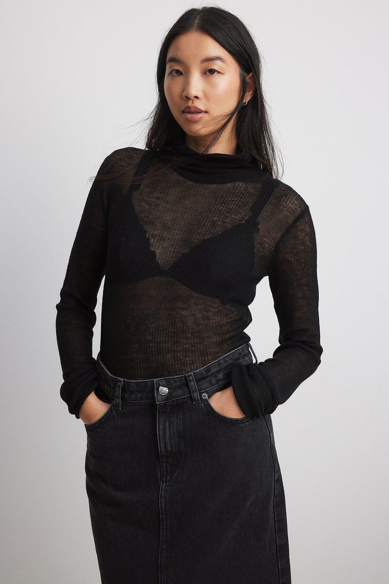 Sheer Knitted Turtle Neck Product Image