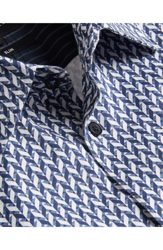 Printed Short Sleeve Button Front Shirt In Navy Product Image