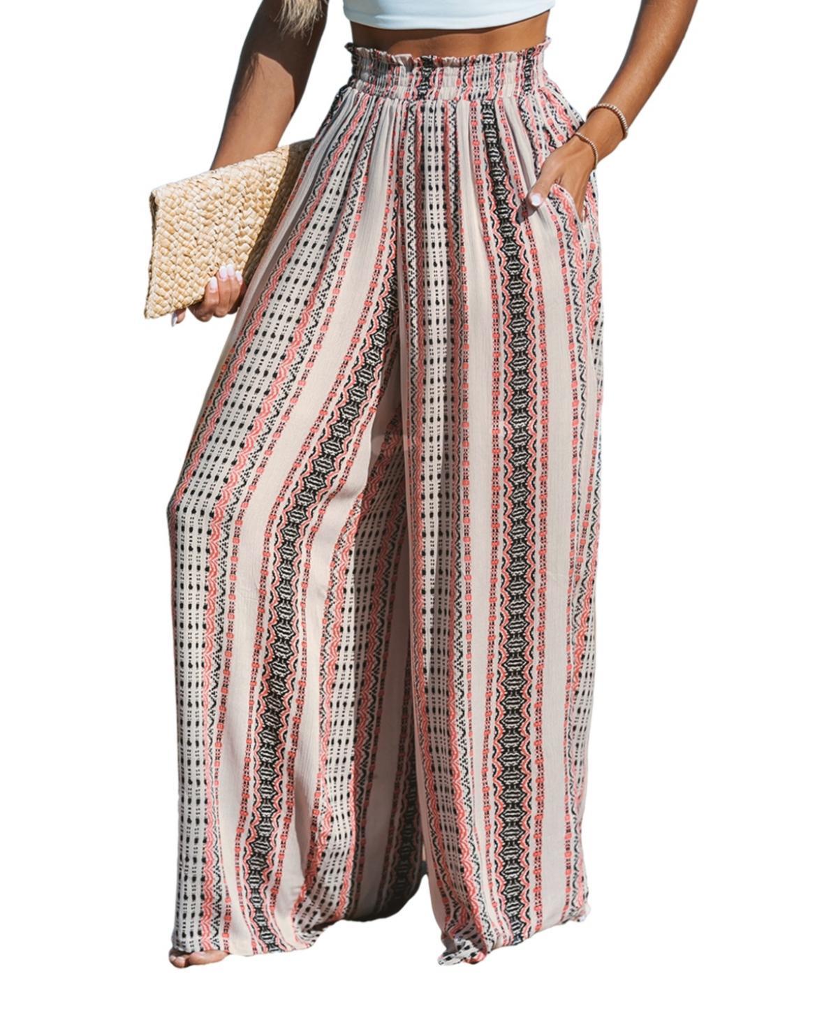 Cupshe Womens Boho Striped Smocked Waist Wide Leg Pants Product Image