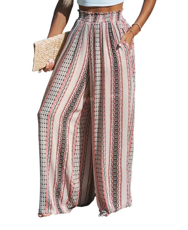 Cupshe Womens Boho Striped Smocked Waist Wide Leg Pants Product Image