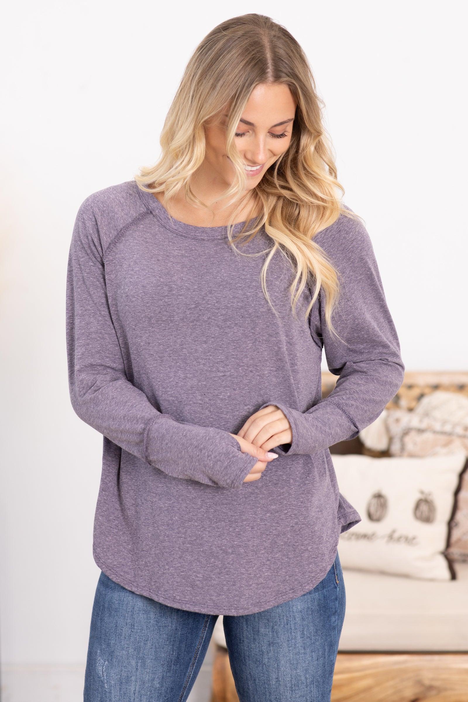 Solid Long Sleeve Knit Top With Thumbholes Product Image