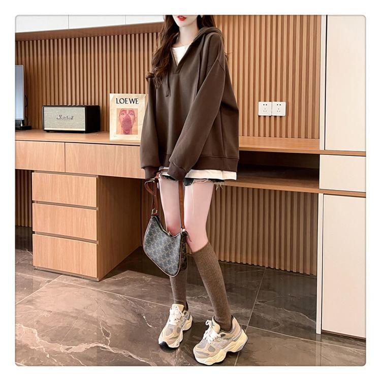 Mock Two-Piece Two Tone Oversized Hoodie Product Image