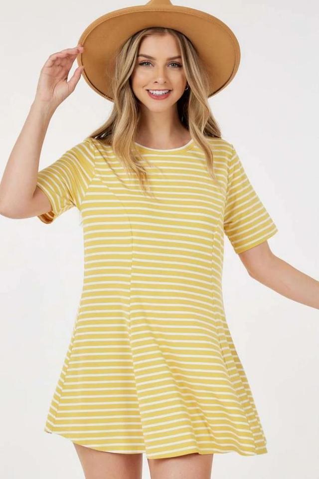 Short Sleeve Round Neck Stripe Tunic Top Product Image