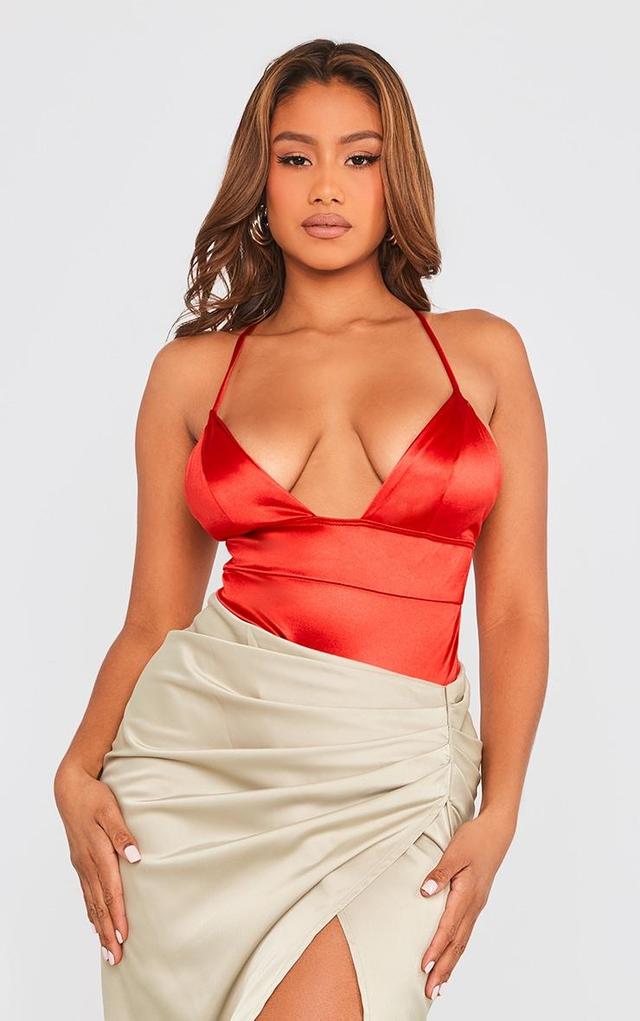 Red Satin Plunge Bodysuit Product Image