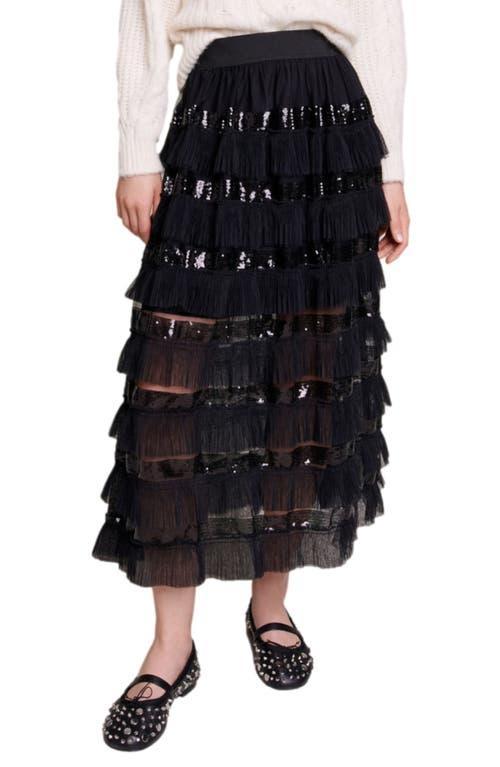 maje Sequin Ruffle Maxi Skirt Product Image