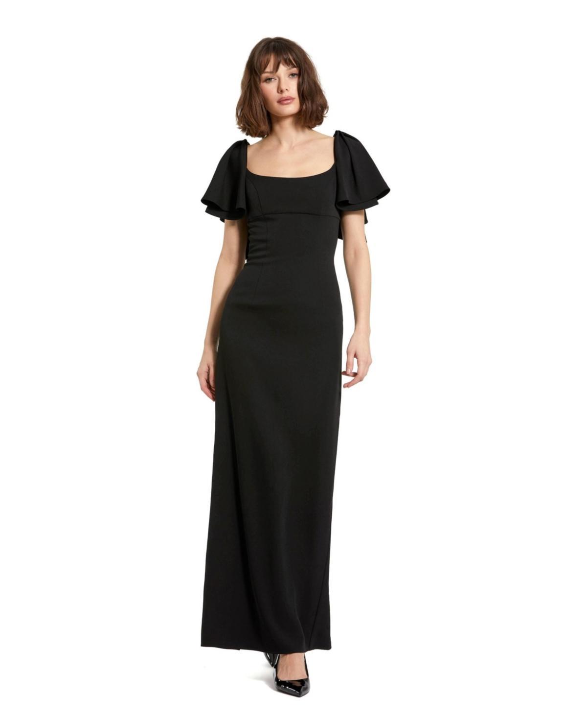 Womens Darted Crepe Ruffled-Sleeve Gown Product Image