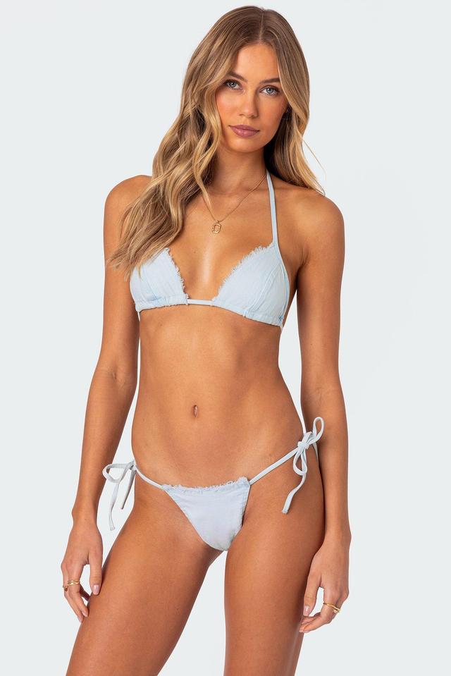 Didi Distressed Denim Triangle Bikini Top Product Image