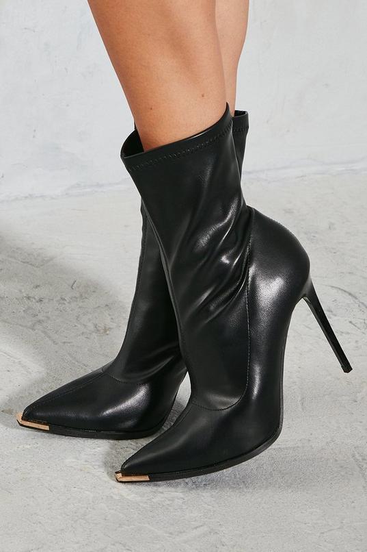 Leather Look Pointed Metal Toe Ankle Boots product image