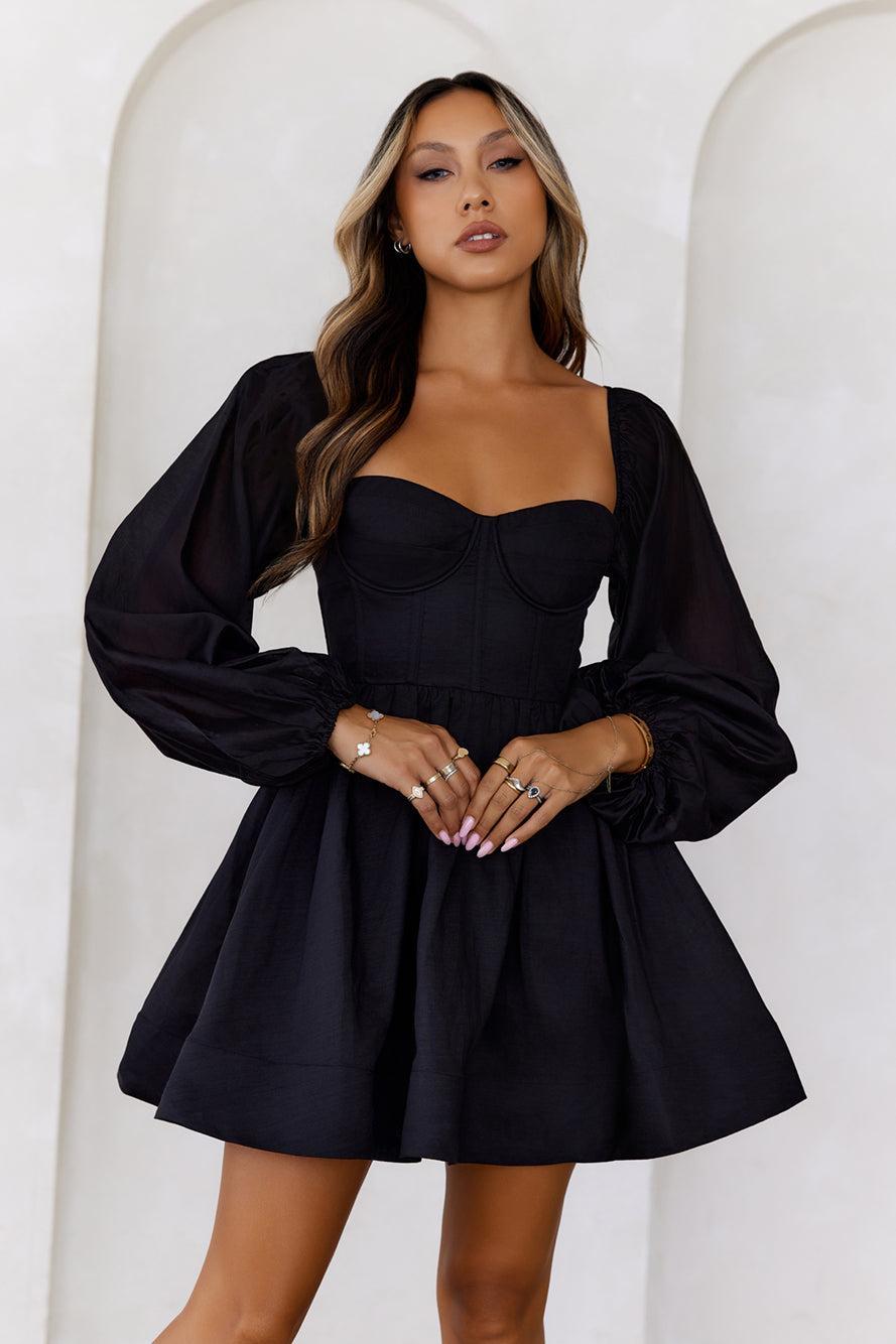 Modern Love Story Long Sleeve Mini Dress Black Product Image