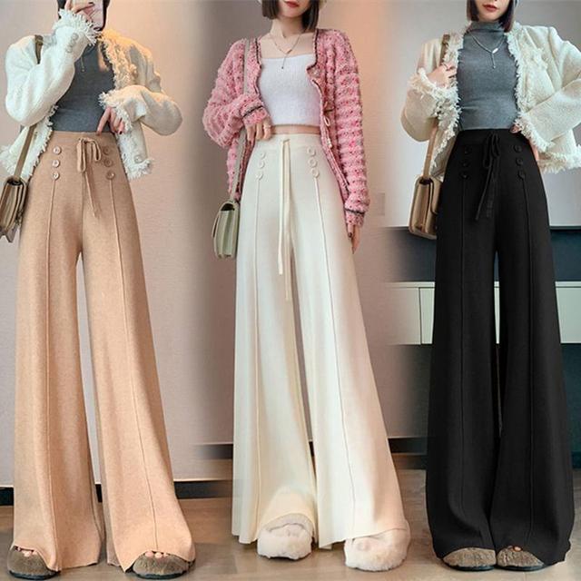 High Waist Plain Wide Leg Pants Product Image