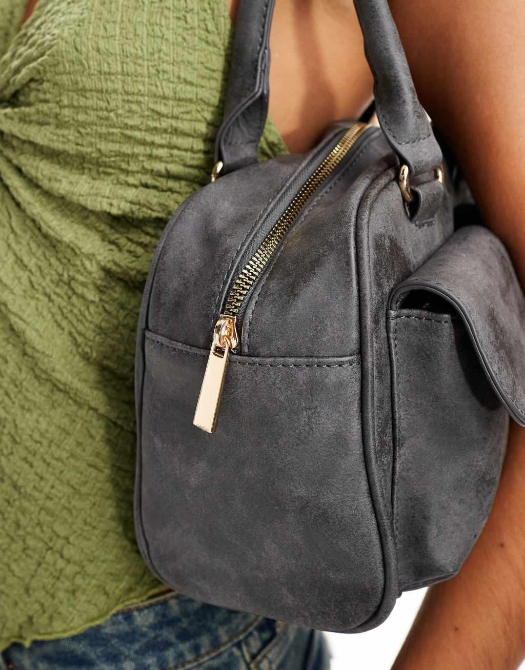 Glamorous pocket detail top handle bag in washed gray product image