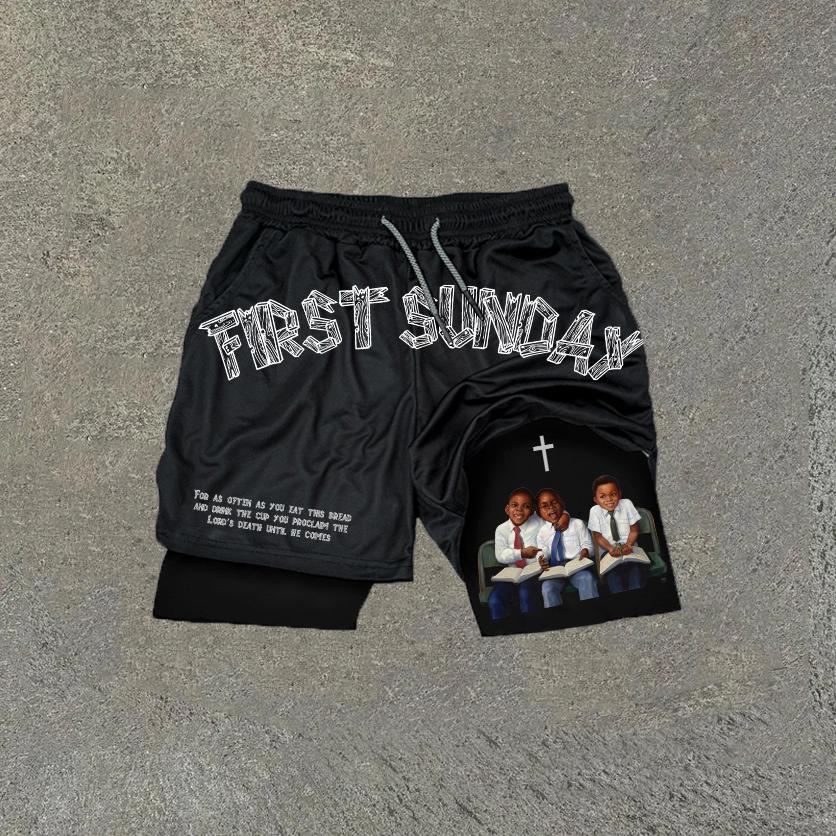 First Sunday Faith Graphic Quick Dry Performance Gym Shorts Product Image