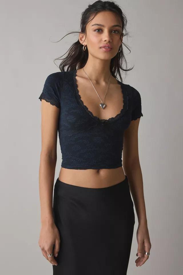 Out From Under Bella Seamless Knit Lace Trim Crop Tee Product Image