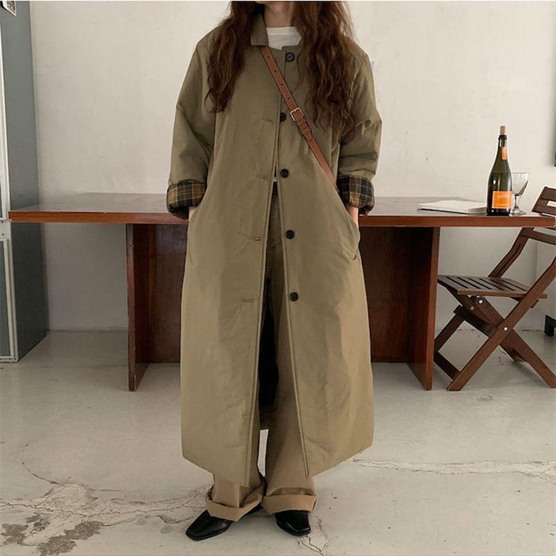 Collar Plain Padded Midi Single-Breasted Coat Product Image