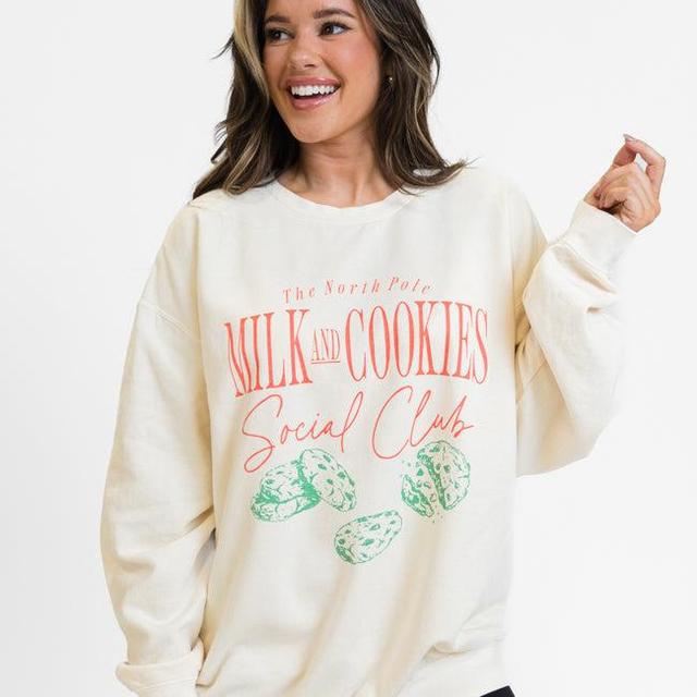 Milk and Cookies Cream Oversized Graphic Sweatshirt Product Image