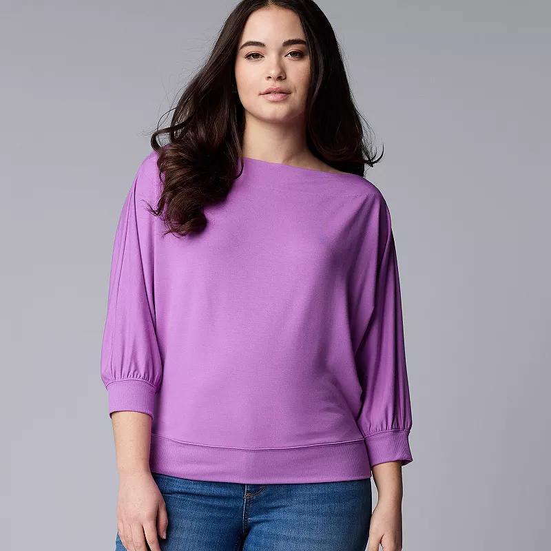 Petite Simply Vera Vera Wang Open Neck Long Sleeve Top, Womens Product Image