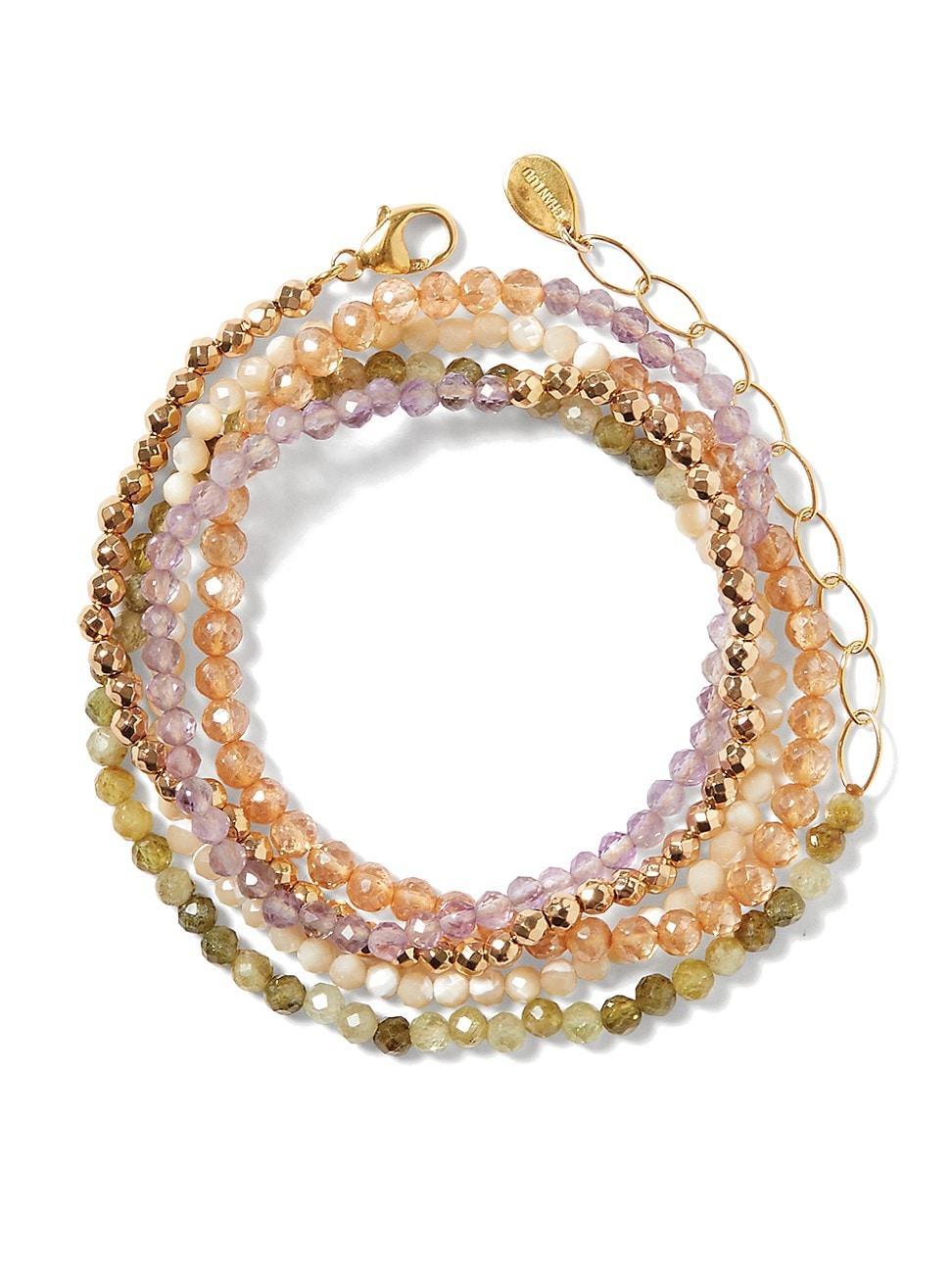 Womens Naked 18K-Gold-Plated & Multi-Gemstone Beaded Wrap Bracelet Product Image