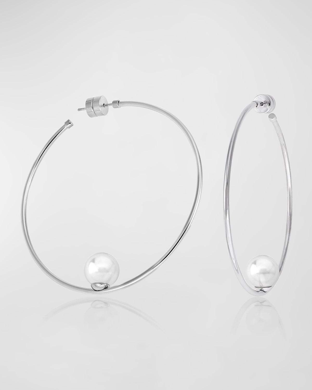 Womens Marianela Rhodium-Plated Silver & Faux Pearl Hoop Earrings Product Image