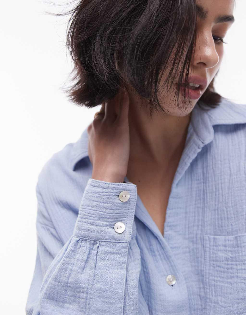 Topshop cotton casual shirt in chambray Product Image