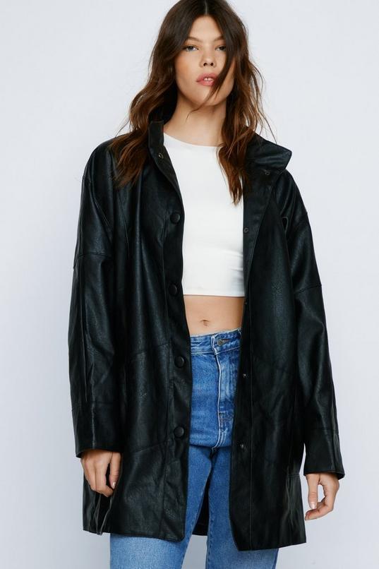 Oversized Faux Leather Longline Jacket Product Image