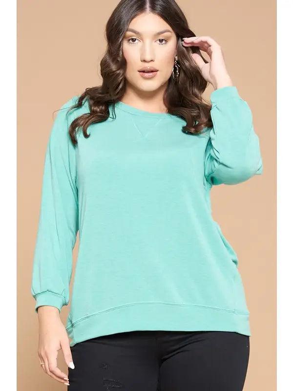 Green Solid French Terry Pullover Female Product Image