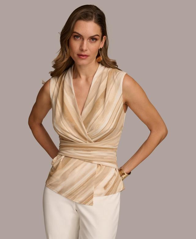 Donna Karan Womens V-Neck Wrap-Detail Sleeveless Blouse Product Image