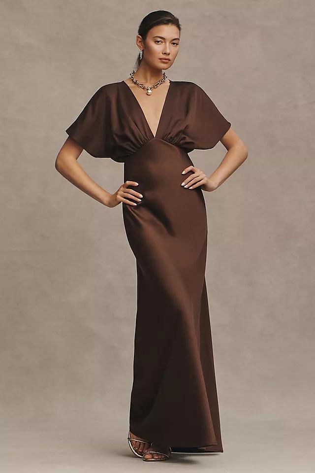 BHLDN Leila Deep-V Flutter-Sleeve Satin A-Line Gown Product Image