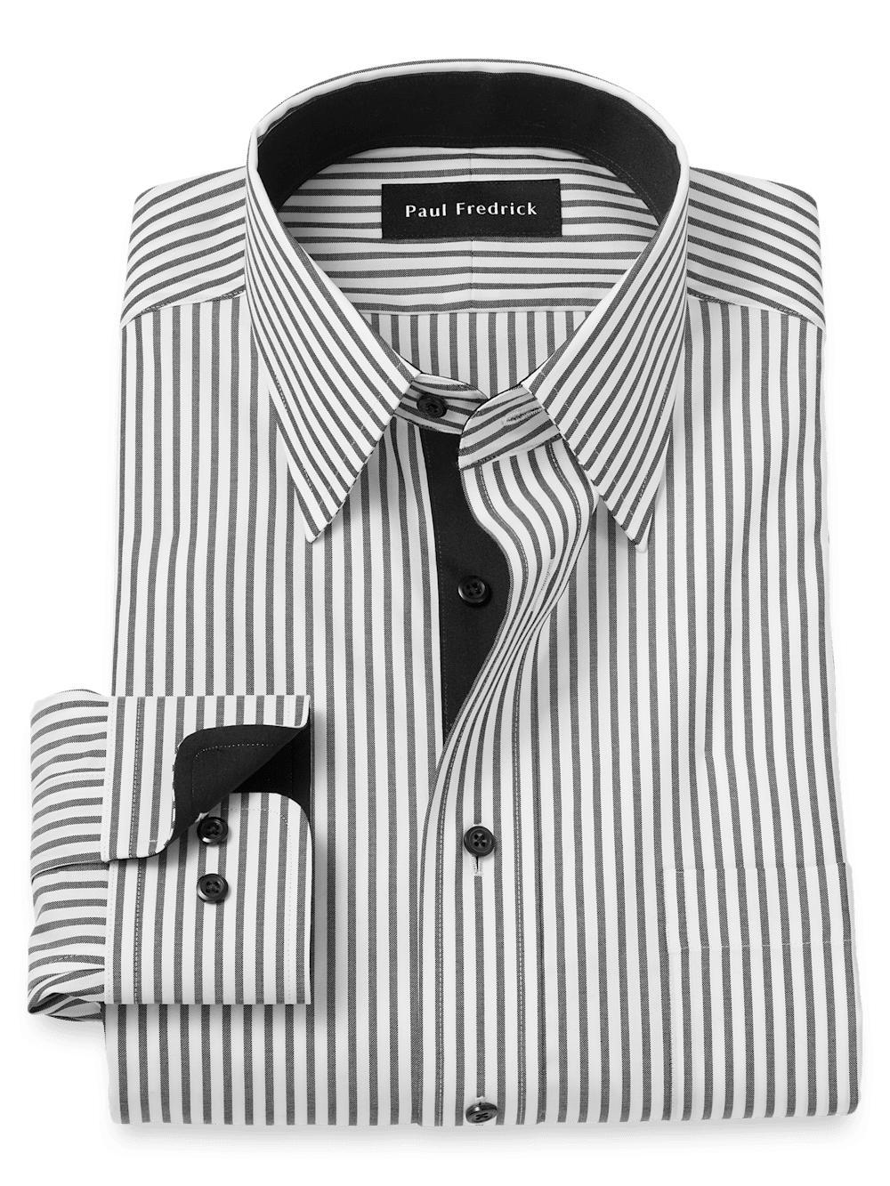 Comfort Stretch Non-Iron Stripe Dress Shirt With Contrast Trim - White/black Product Image